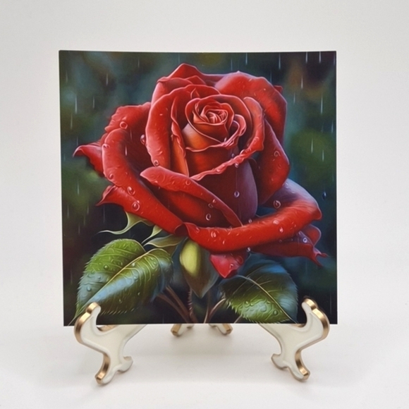 4x4 Red Rose Flower Floral Watercolor Oil‎ Painting Art Print - Picture 1 of 3